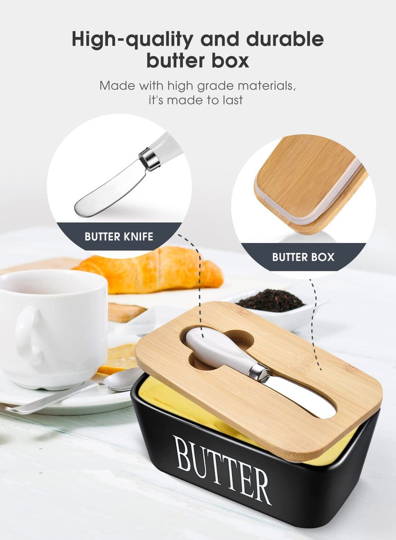AISBUGUR Butter Dish with Lid: Large Butter Dish for Countertop - Ceramic Butter Keeper Container with Knife and High-Quality - Silicone Sealing Butter Box for Home Decor Good Kitchen Gift Black - Image 4